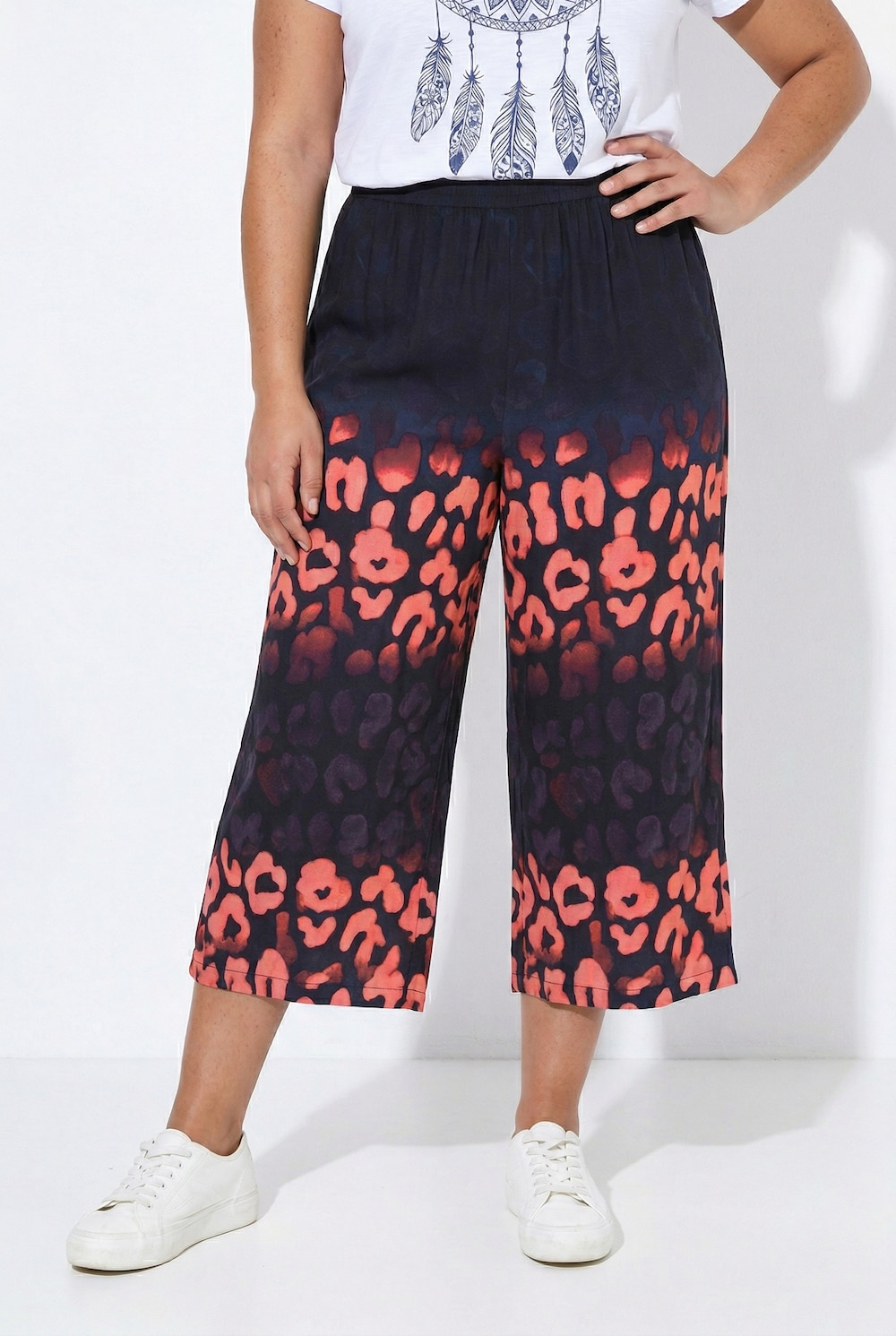 Culotte, weites Bein, Hose, Leo-Muster