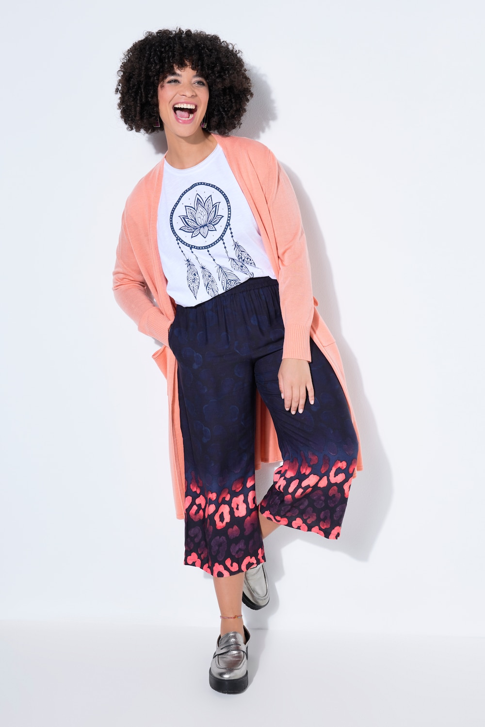 Culotte, weites Bein, Hose, Leo-Muster