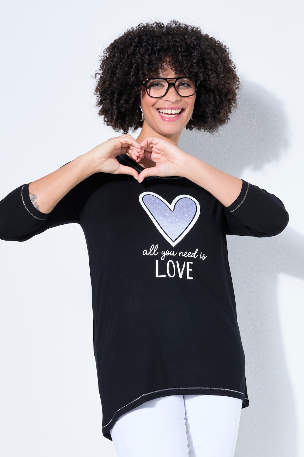 T-Shirt, A-Linie, Glitzersteinchen auf dem Herz