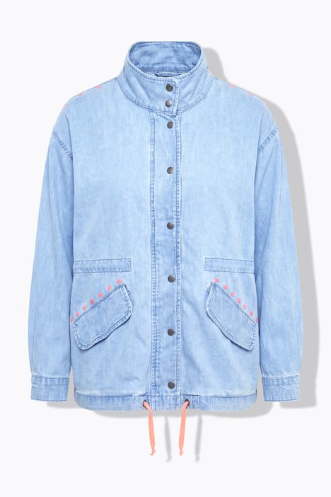 Giacca di jeans dal taglio squadrato, con rivetti con effetto neon e coulisse