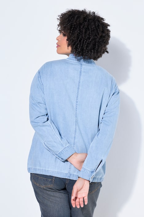 Giacca di jeans dal taglio squadrato, con rivetti con effetto neon e coulisse