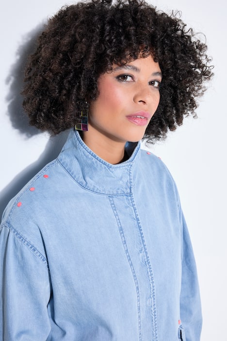 Giacca di jeans dal taglio squadrato, con rivetti con effetto neon e coulisse