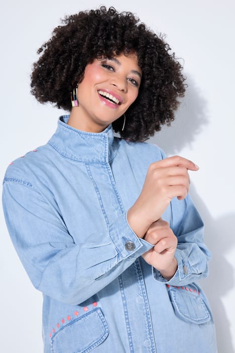 Giacca di jeans dal taglio squadrato, con rivetti con effetto neon e coulisse