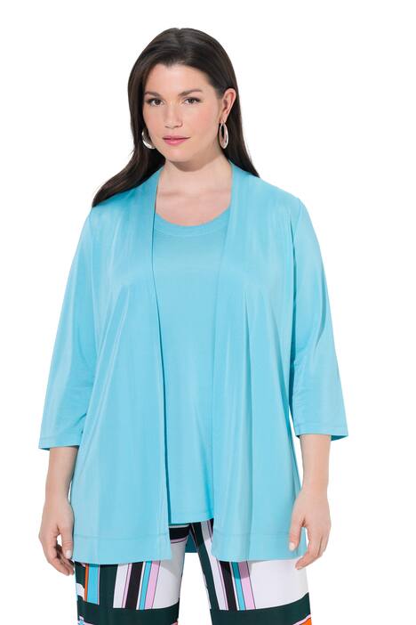 Splývavá piqué bunda, šálový límec, otevřená bunda, 3/4 rukáv