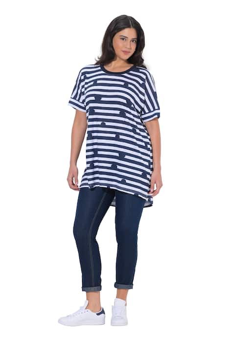 Tričko, pruhy/puntíky, větší velikost, kulatý výstřih, polo rukávy