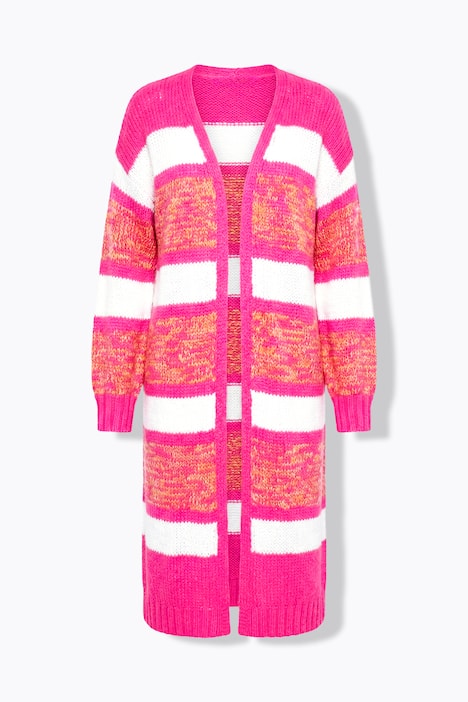 Long-Strickjacke, Straight Fit, offene Form, Ringel