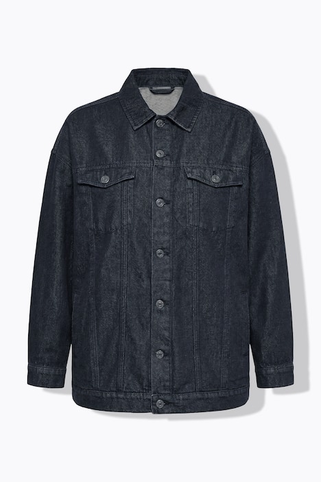 Denim jasje, boxy model, borduursel op de achterkant, lange mouwen