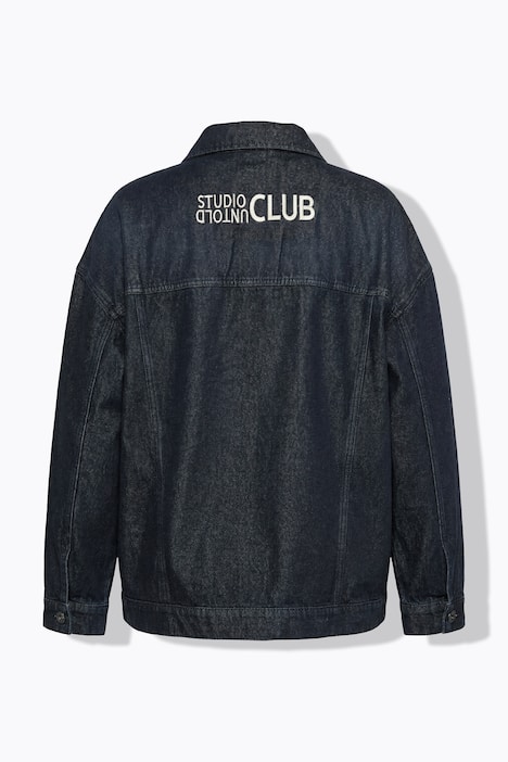 Denim jasje, boxy model, borduursel op de achterkant, lange mouwen