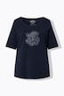 T-shirt en coton Pima, broderie avec petits strass, col rond et manches courtes