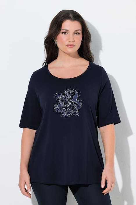 T-shirt en coton Pima, broderie avec petits strass, col rond et manches courtes