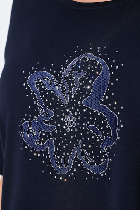 T-shirt en coton Pima, broderie avec petits strass, col rond et manches courtes