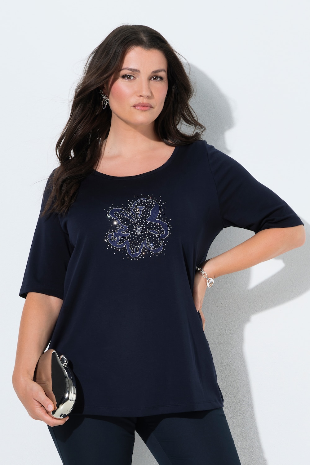 T-Shirt, Glitzer-Stickerei, Halbarm, Pima Cotton