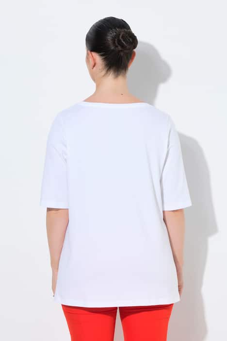 T-shirt en coton Pima, broderie avec petits strass, col rond et manches courtes