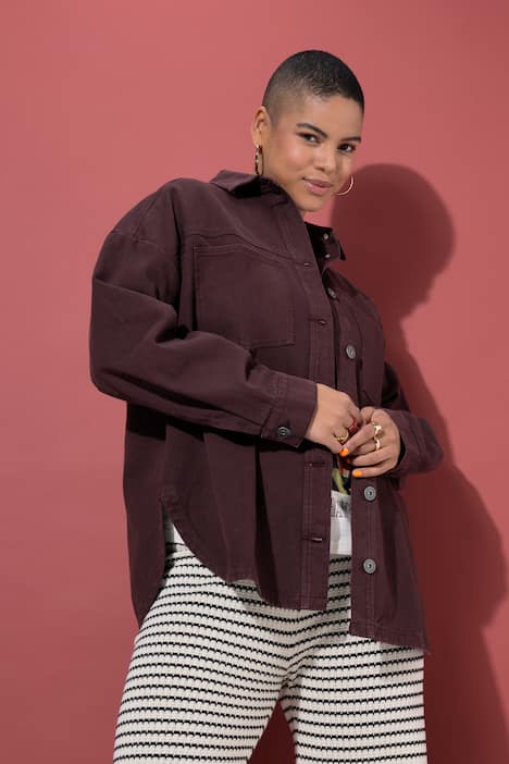 Denim overhemd, oversized, gecoat denim, lange mouwen