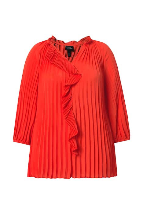 Plisovaná halenka, áčkový střih, volánky, V výstřih, 3/4 rukávy