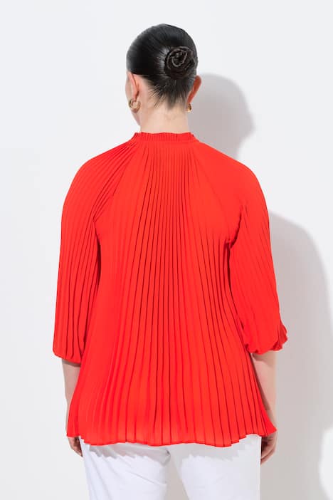 Plissee-Bluse, A-Linie, Rüsche, V-Ausschnitt, 3/4-Arm