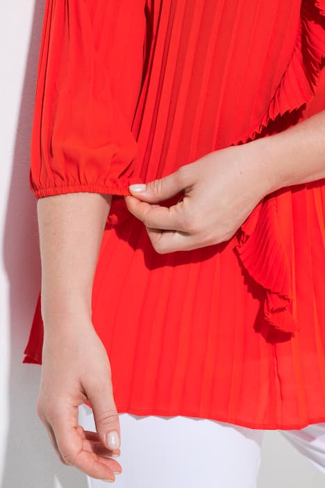 Plissee-Bluse, A-Linie, Rüsche, V-Ausschnitt, 3/4-Arm