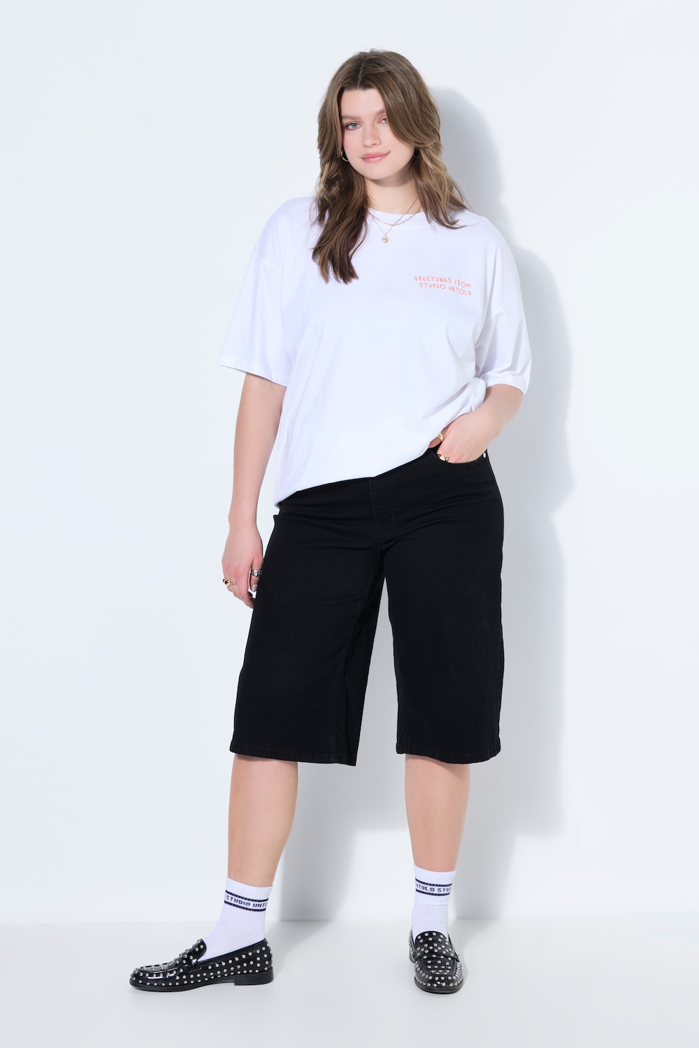 Jorts, jeans-shorts, wide flared legs, 5 lommer