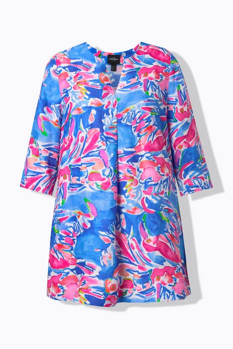 Blouse, A-lijn, tuniekhals, 3/4-mouwen