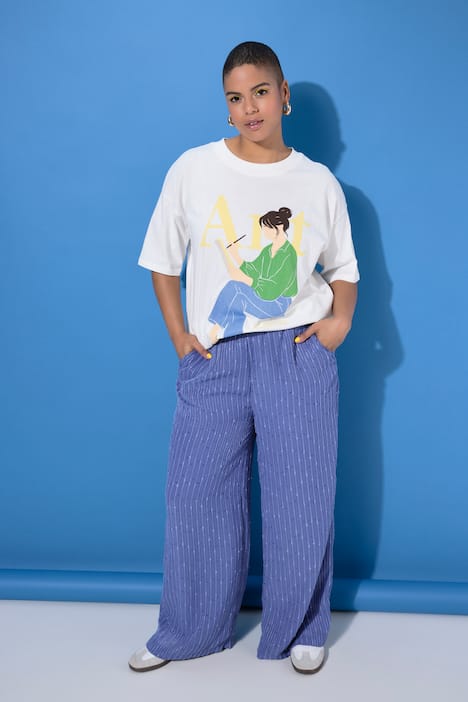 Housut, suorat leveät lahkeet, paljettiraitoja