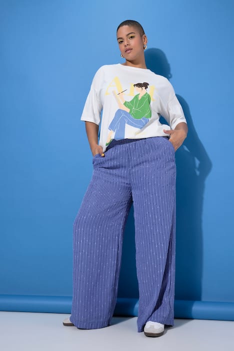 Housut, suorat leveät lahkeet, paljettiraitoja