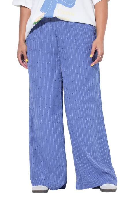 Kalhoty, široké rovné nohavice, flitrové proužky