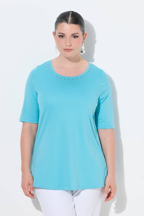 T-Shirt, Ziersteine, Rundhals, Halbarm, Pima Cotton