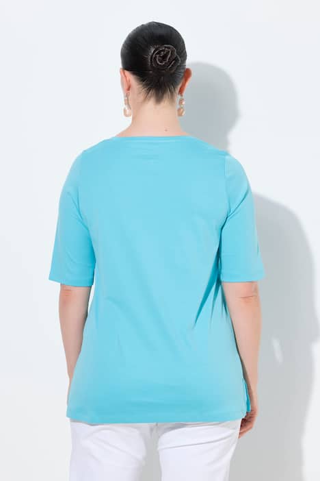 T-Shirt, Ziersteine, Rundhals, Halbarm, Pima Cotton