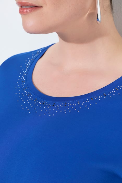 T-Shirt, Ziersteine, Rundhals, Halbarm, Pima Cotton