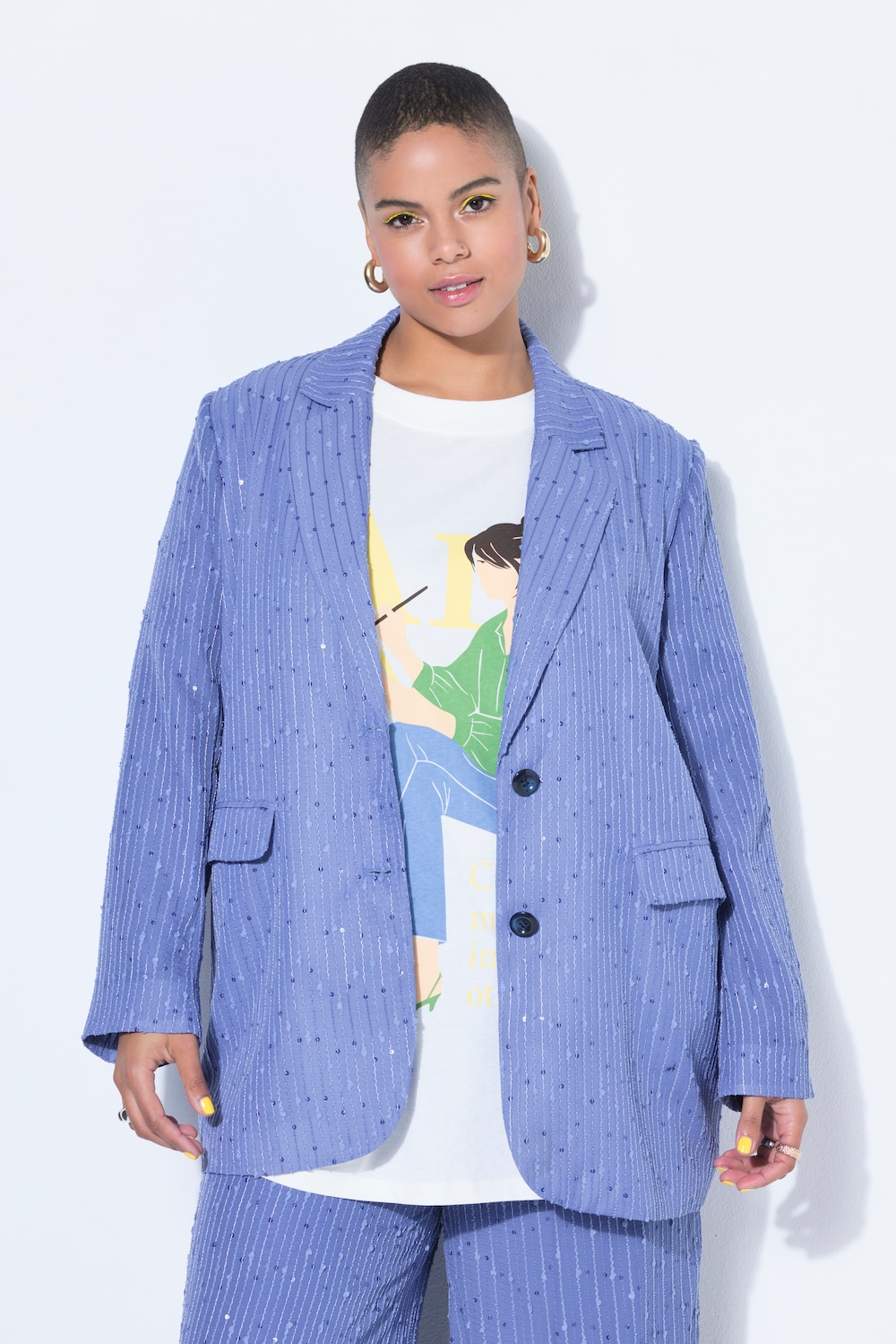 Blazer, oversized, Pailletten-Streifen