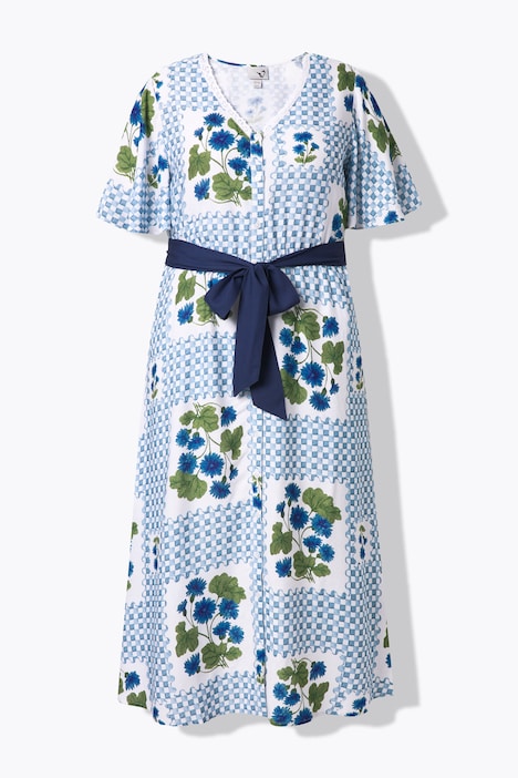 Floral Check Button-Down Short Sleeve Dress