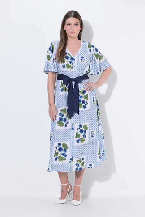 Floral Check Button-Down Short Sleeve Dress