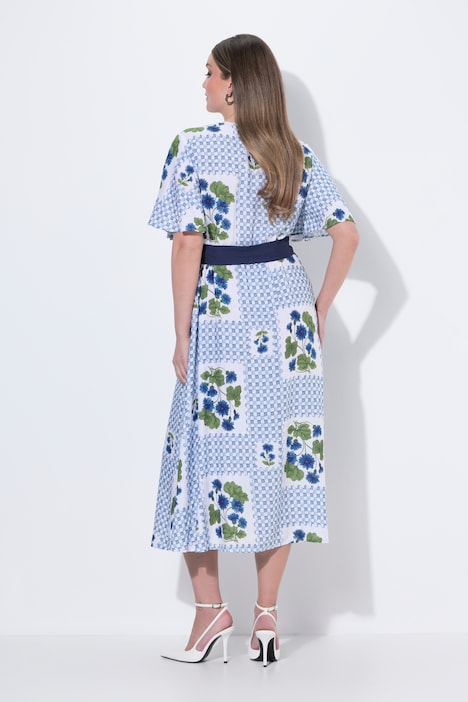 Floral Check Button-Down Short Sleeve Dress