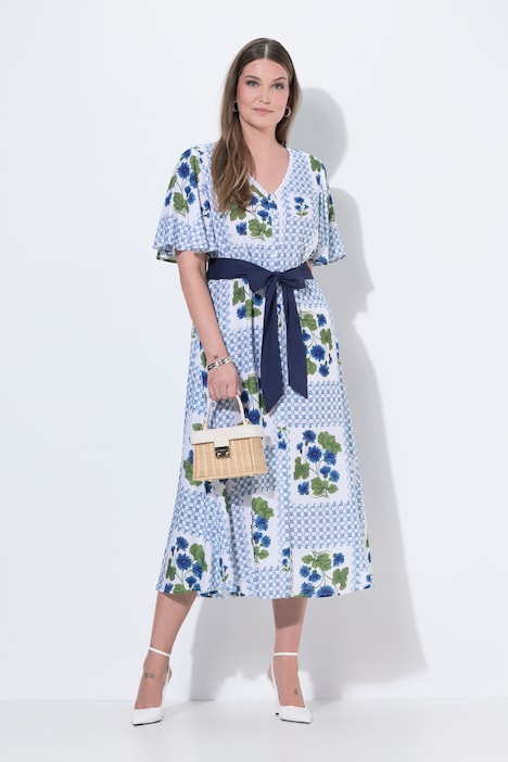 Floral Check Button-Down Short Sleeve Dress