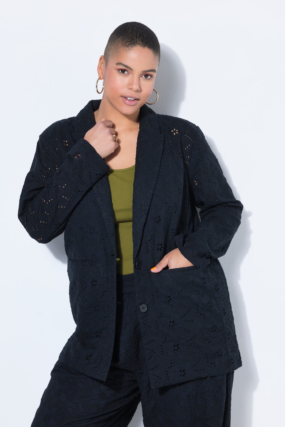 Blazer, oversized, florale Spitze