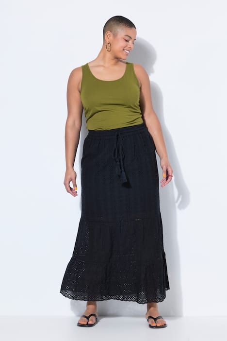 Spitzenrock, A-Linie, Maxilänge, Elastikbund, Volants