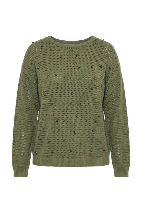 Pulovr, boxy střih, dírkovaný úplet, ozdobné korálky, dlouhé rukávy