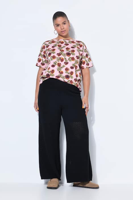 Pantalon en maille texturée, coupe wide Straight Legs