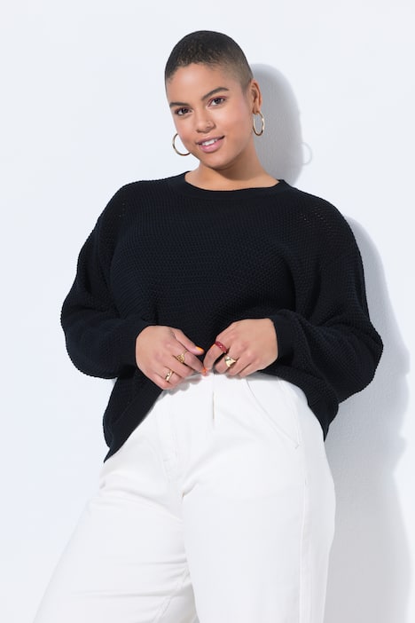 Pullover, Boxy Shape, Lochstrick, Langarm