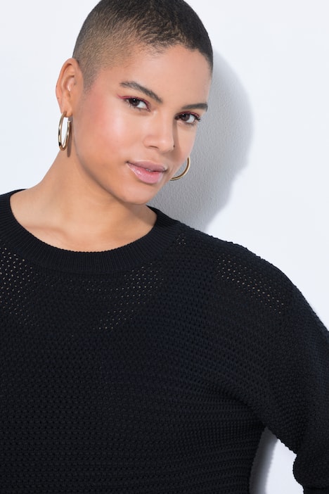 Pullover, Boxy Shape, Lochstrick, Langarm