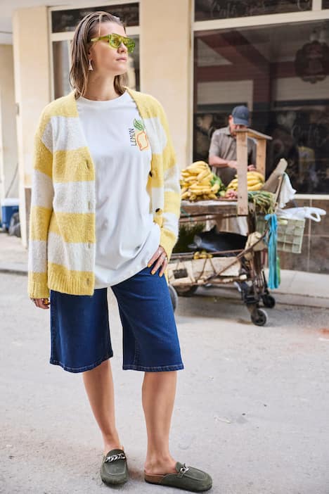 Strikkejakke, oversize-modell, blokkstriper