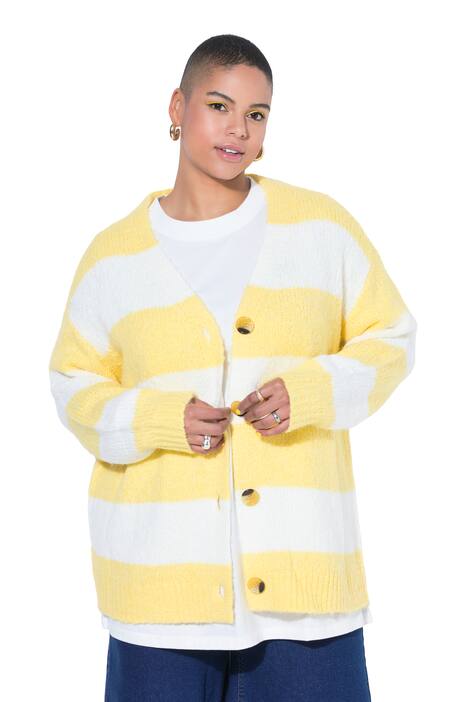 Pletený kardigan, volný střih, blokové pruhy