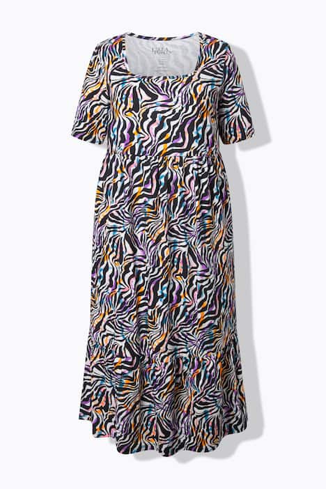 Maxikleid, Animal, A-Linie, Carré-Ausschnitt, Halbarm