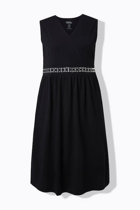 Midikleid, Stickerei, Wickeloptik, V-Ausschnitt, ärmellos