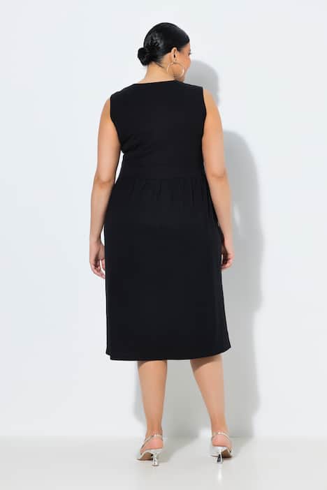 Midikleid, Stickerei, Wickeloptik, V-Ausschnitt, ärmellos