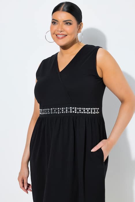 Midikleid, Stickerei, Wickeloptik, V-Ausschnitt, ärmellos