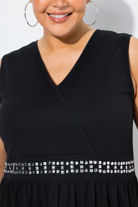 Midikleid, Stickerei, Wickeloptik, V-Ausschnitt, ärmellos