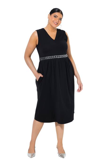 Midi šaty, výšivka, zavinovací vzhled, V výstřih, bez rukávů