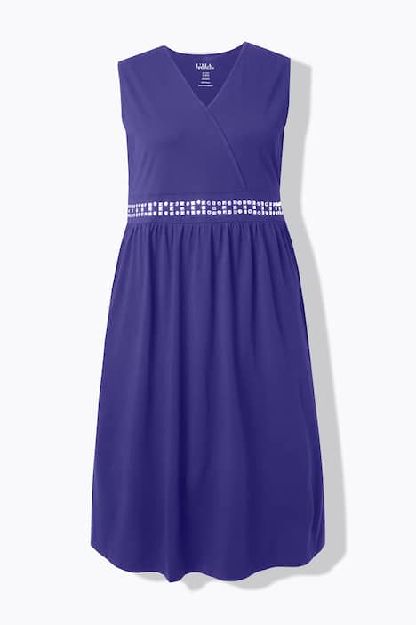 Midikleid, Stickerei, Wickeloptik, V-Ausschnitt, ärmellos