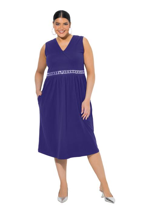 Midi šaty, výšivka, zavinovací vzhled, V výstřih, bez rukávů